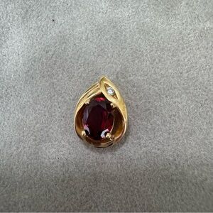 Vintage Shane Co 14K Yellow Gold Oval Garnet Diamond Pendant January Birthstone